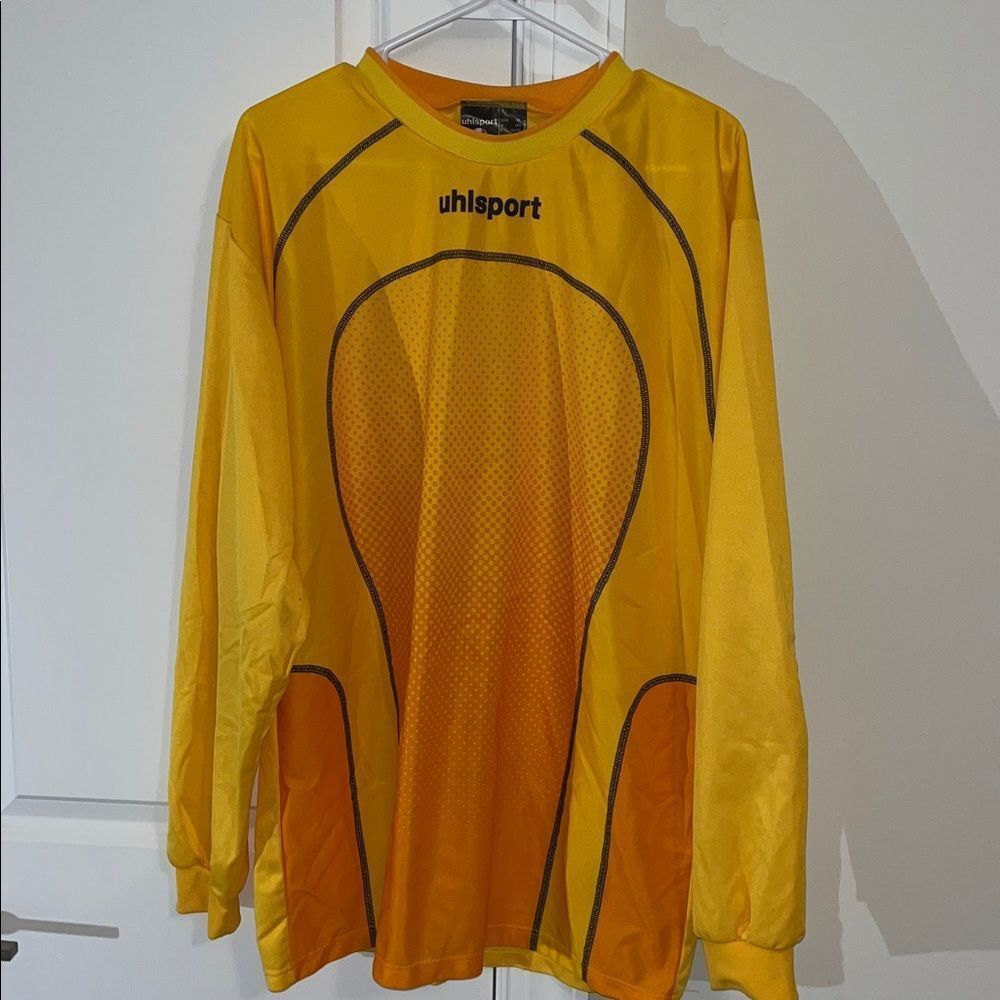 Uhlsport Bright Yellow Gold Long Sleeve soccer padded Goalie GK Jersey XL Mens